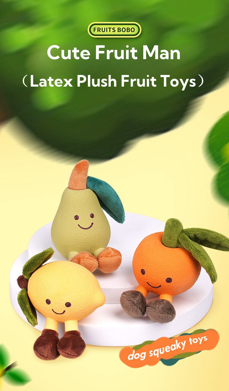 Baabaa Pet Dog Chew Toys for Puppy, Cute Fruity Man Latex and Plush Squeaky Puppy Toys for Teething Small Dogs